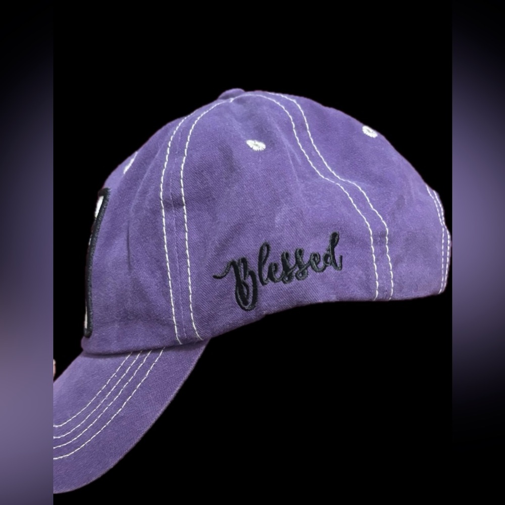 Purple 'Blessed' Embroidered Cap NWOT - Picture 3 of 4